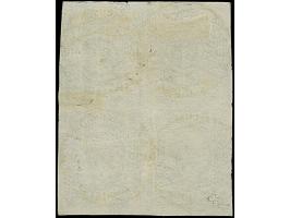 10 Ngr. blau im Viererblock, oben rechts minimal berührt, sonst voll- bis meist breitrandig, leicht entwertet durch Nr. "38" 