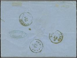 5 Ngr. dunkelzinnoberrot, vollrandig, mit etwas angeschnittener Wappen 3 Pfg. grün, mit Nr. "8" und sauber nebengesetztem DKr