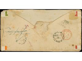 5 Ngr. ziegelrot, 2 Einzelwerte, zusammen mit 2 Einzelwerten 2 Ngr. auf blau und Einzelmarke ½ Ngr. auf grau, letztere rechts