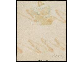 Probedruck 10 Ngr. in der verausgabten Farbe, voll-bis breitrandiger Viererblock mit Annullierungsstrichen, auf ungummiertem 