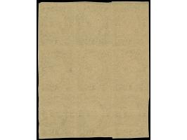 Probedruck 3 Ngr. auf braunem Papier, 9er-Block, meist voll- bis breitrandig, ungummiert, durch die unteren Werte und am ober