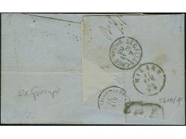 ½ Ngr. auf mattgrau, 1 Ngr. auf graurot, 2 Ngr. auf blau und 3 Ngr. auf gelb und 1851/63, 3 Pfg. grün, als Streifen geklebt m