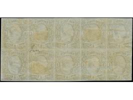 ½ Ngr. auf grau, Type I, kompletter Schalterbogen von 10 Marken, die beiden linken Werte etwas berührt, sonst, voll- bis brei