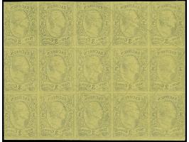 3 Ngr. auf gelb, waagerechter 15er-Block, dabei die linken 6 Werte mit Schmitz Druck, ungummiert, mit Annullierungsstrichen. 