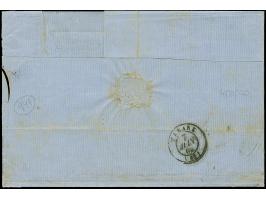 3 Ngr. auf gelb, 2 Einzelwerte, abwechselnd geklebt mit 2 Ngr. auf blau, alle voll- bis breitrandig, mit Nr. "4" und sauber n