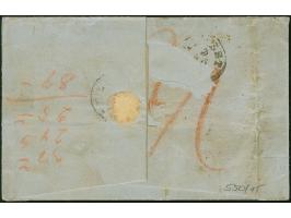 5 Ngr. ziegelrot und 2 Ngr. auf blau, zusammen mit 1851/63, 3 Pfennig grün, mit Nr. 2 und nebengesetztem Doppelkreisstempel "