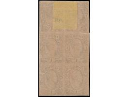 1 Ngr. auf mattgraurot im senkrechten 6er-Block, voll- bis breitrandig, ungebraucht mit Originalgummi. Eine äußerst seltene E