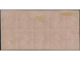 1 Ngr. auf mattgraurot im waagerechten 10er-Block aus der Makulatur, voll- bis breitrandig, entwertet durch roten Kreidestift