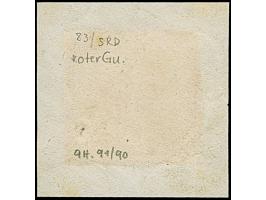 3 Kreuzer blau mit rotem Versuchsgummi von Altötting, voll- bis breitrandig, mit zentrisch klarem gMR "7" auf Briefstück. Sch