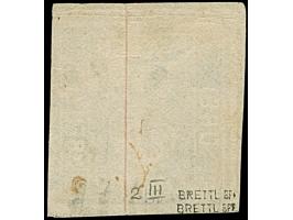 3 Kreuzer dunkelblau, voll- bis überrandig, oben mit vollständiger doppelter Trennungslinie (hier obligatorische leichte Falt