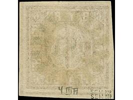 6 Kreuzer braunorange mit ausgefüllten Ecken, voll- bis meist breitrandig, unten links mit Teil der doppelten Trennungslinie,