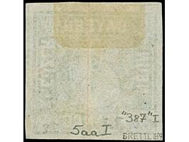 9 Kreuzer mattblaugrün, Type I, allseits breitrandig, dreiseitig mit Schnittlinien, mit klar und gerade aufgesetztem gMR "387
