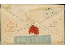 1847, Mulready wrapper 2 d. blue, stereo a201, from Dublin to Kilkenny cancelled by “186” Irish numeral of Dublin, blue Kilke