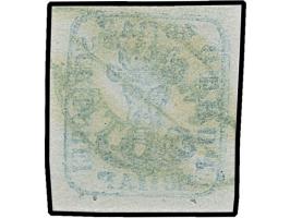 1858, Handstruck 40 parale blue on thin blueish paper, showing clear and rare "Double Print" of the entire design in an under