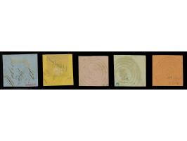 ¼, ½ , 2 und 3 Silbergroschen sowie Farbänderung 1 Silbergroschen auf hellblau, alle breit- bis meist überrandig, 2 Werte mit