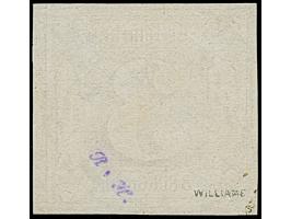 3 Silbergroschen bräunlichrot, farbfrisch und allseits überrandig, mit meist größeren Teilen aller 8 Nachbarmarken (sogenannt