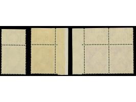 1930, Reichspräsidenten 10, 20 und 80 Pfg. mittelbraungelb jeweils mit Walzendruck-Oberrand mit der Konfiguration “3'7'3”, da