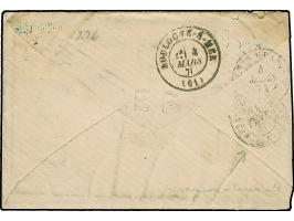 “ECOUEN” blauer L1, klar auf- und nebengesetztem auf 20 C. grauultramarine auf Briefkuvert nach Vinille mit rückseitigem Tran