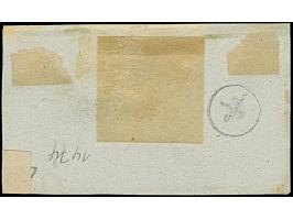 1 Kr. auf graugrün, waagerechtes Paar aus der rechten oberen Bogenecke, allseits überrandig, mit Teilen von 3 Nachbarmarken u