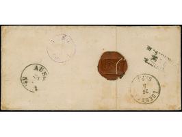 1863, 16 sk. lilac in horizontal pair, with 1857, 8 sk. green and 1864, oval issue 4 sk. red, tied by no. "1" with adjacent c