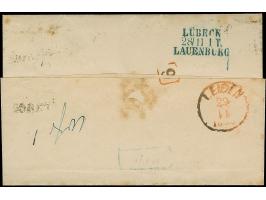 1864, 16 sk. greenish dark grey and 2 sk. blue, tied by no. "1" to lettersheet from "KJOBENHAVN 27 11" to lettersheet to Leid