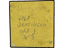 "168" DERTINGEN, fast vollständig und gut lesbar auf teils angeschnittener 6 Kr. auf gelb, sonst einwandfrei. Der seltensten 