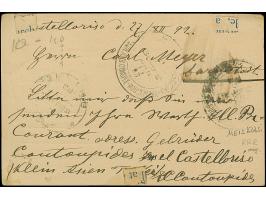 "MISSIS JAN 8 93", cds in bluish green, on postcard dated “Castellorizo 27/XII 92”, via Constantinopel and railway &nbsp;"CON