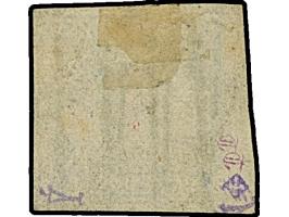 1861, 1 Sch. schwarz, allseits breitrandig, aus der Bogenecke eines Umdruckblockes stammend, mit ca. 1-2 mm Bogenrändern, sau