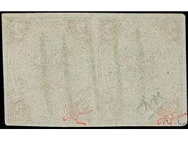 2 Sch. rötlichbraun im waagerechten Paar, farbfrisch und allseits breitrandig, sehr schön entwertet durch vollständig mittig 