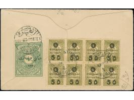 1921, Five stamps with typo overprint including Imperial Registry Fiscal 2 pia slate, all tied to 20 pa. postal stationery en