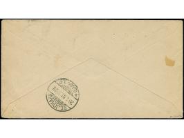 Krone/Adler 10 Pfg. lilarot (hellzinnober quarzend) in Mischfrankatur mit Diagonalaufdruck 50 Pfg. jeweils mit klarem EKr. “P