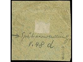 Krone/Adler 20 Pfg. violettultramarin mit klarem EKr. “SHANGHAI DP *a 2.10.00” auf Briefstück. Die farbfrische Marke hat klei