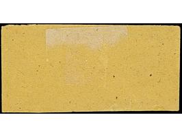 1874, Eisenbahn-Gebührenzetel “Frei laut Entschädigungs-Conto” schwarz auf gelb, allseits breitrandig, farbfrisch, ungebrauch