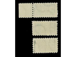 2 Pfg. (dunkel)blau gezähnt L 11¾ und mit Wasserzeichen 3X, drei Exemplare mit den Aufdruckfarben rot, dunkelkarminrot und Ka