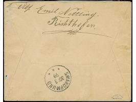 “Richthofen 30/III 99” handschriftlicher Aufgabevermerk der Bahnpost auf Brief mit Ausgabe 1898 10 Pfg. mit Federstrich-Entwe