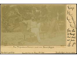 1899/1900, Diagonalaufdruck 5 Pfg. mit Stempel “YAP KAROLINEN 23.6.00” auf Postkarte mit rückseitig aufgeklebtem Foto vom Bez