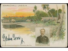 1900, 10 Pfg. senkrecht halbiert, rechte Hälfte mit Stempel “JALUIT MARSHALL-INSELN 2.2.00” auf Ansichtskarte mit Grußtext na