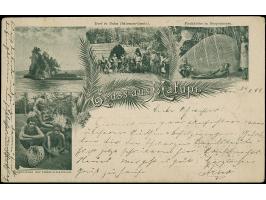 “DSP NEU-GUINEA-ZWEIGLINIE *b 12.10.99” (Dampfer Stettin) recht klar auf Ausgabe 1897 5 Pfg. auf Ansichtskarte “Gruss aus Mat