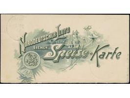 1899/1900, Diagonalaufdruck 10 Pfg. mit Stempel “SAIPAN MARIANEN 27.1.99” (= 27.1.1900) auf oberem Teil einer Speisekarte mit