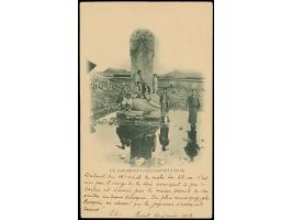 1900, Plum Blossoms 1 ch., horizontal pair of fresh colours, neatly tied by cds. “SEOUL 20 JANV 02 COREE” to illustrated post