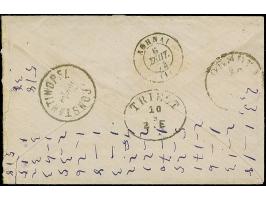 1874, cover with blue c.d.s. "CALAFAT 27 AUG 74", via Orsova and Triest to Athens, here franked with 1872/76, 40 l. in horizo