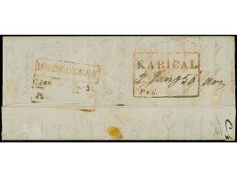 1854, Lithographs, ½ a. blue, die I, good to large margins, used with diamond of dots to letter from Pondicherry to Karical


