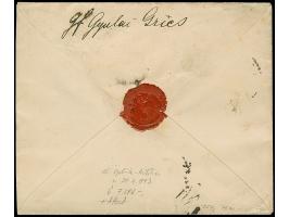 10 Kr. mittelviolettultramarin/schwarz (zwei Einzelwerte) als Zufrankatur mit 5 Kr. mittelkarmin/schwarz (2) auf eingeschrieb