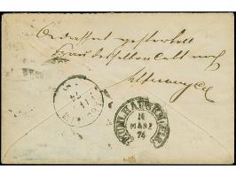 “MÜHLHAUSEN i. ELS. 13.MÄRZ.74” (Spalink 26-2) zweimal klar auf großer Schild 1 Gr. karmin und 2 Gr. grauultramarin als tarif