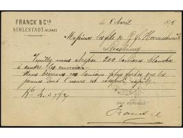 “SCHLETTSTADT 6.APRIL75” (Spalink 33) klar auf 5 Pfge violett auf privat gedruckter Firmenpostkarte nach Straßburg mit vorder