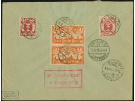 1923, Flugpost 40 Pfg.-20 M. mit Wasserzeichen 3Y komplett mit Zufrankatur je mit Stempel “DANZIG LUFTPOST a 12.6.23” vorder-