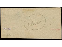 1/30 Th. auf blau im waagerechten Dreierstreifen mit blauem Rahmenstempel “VAREL 24.11” auf Briefstück. Die farbfrische Einhe