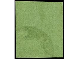 ⅓ Gr. auf grünlicholiv, farbfrisch und allseits breit- bis sehr breitrandig mit blauem DKr. “OLDENBURG 1.2.”. Die farbfrische