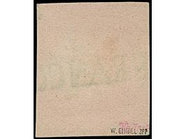 2 Gr. auf rosa, farbfrisch und allseits voll-, meist breitrandig, im Schnitt mit blauem L1 “FRANCO”, in tadelloser Erhaltung,