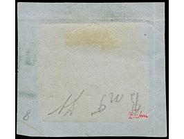 3 Gr. auf gelb, farbfrisch und allseits voll- bis breitrandig mit rechts 8 mm Bogenrand, mit blauem Rahmenstempel “OLDENBURG 